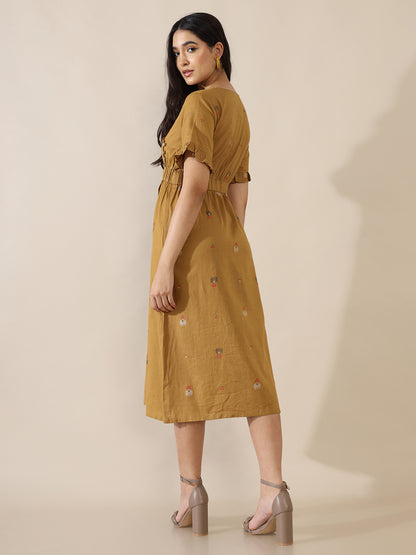 Weave Imprints Mustard Overlap Dress