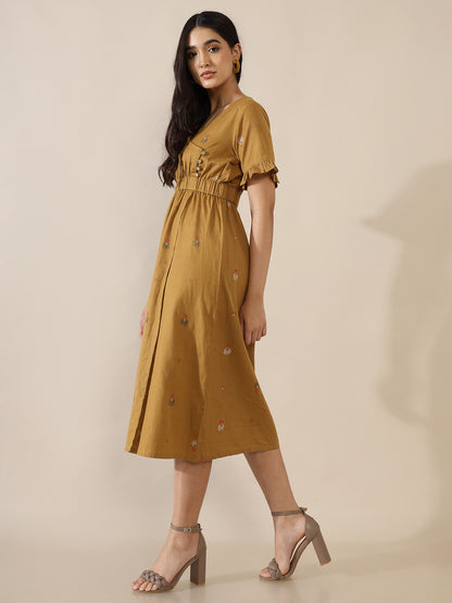 Weave Imprints Mustard Overlap Dress