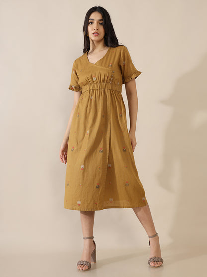 Weave Imprints Mustard Overlap Dress