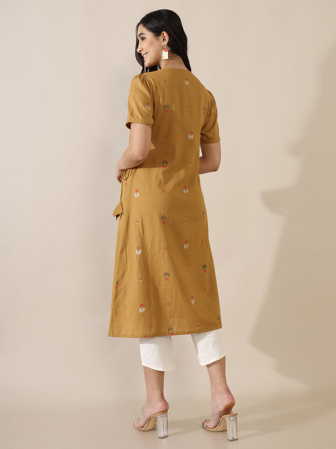 Weave Imprints Mustard Overlap Kurta