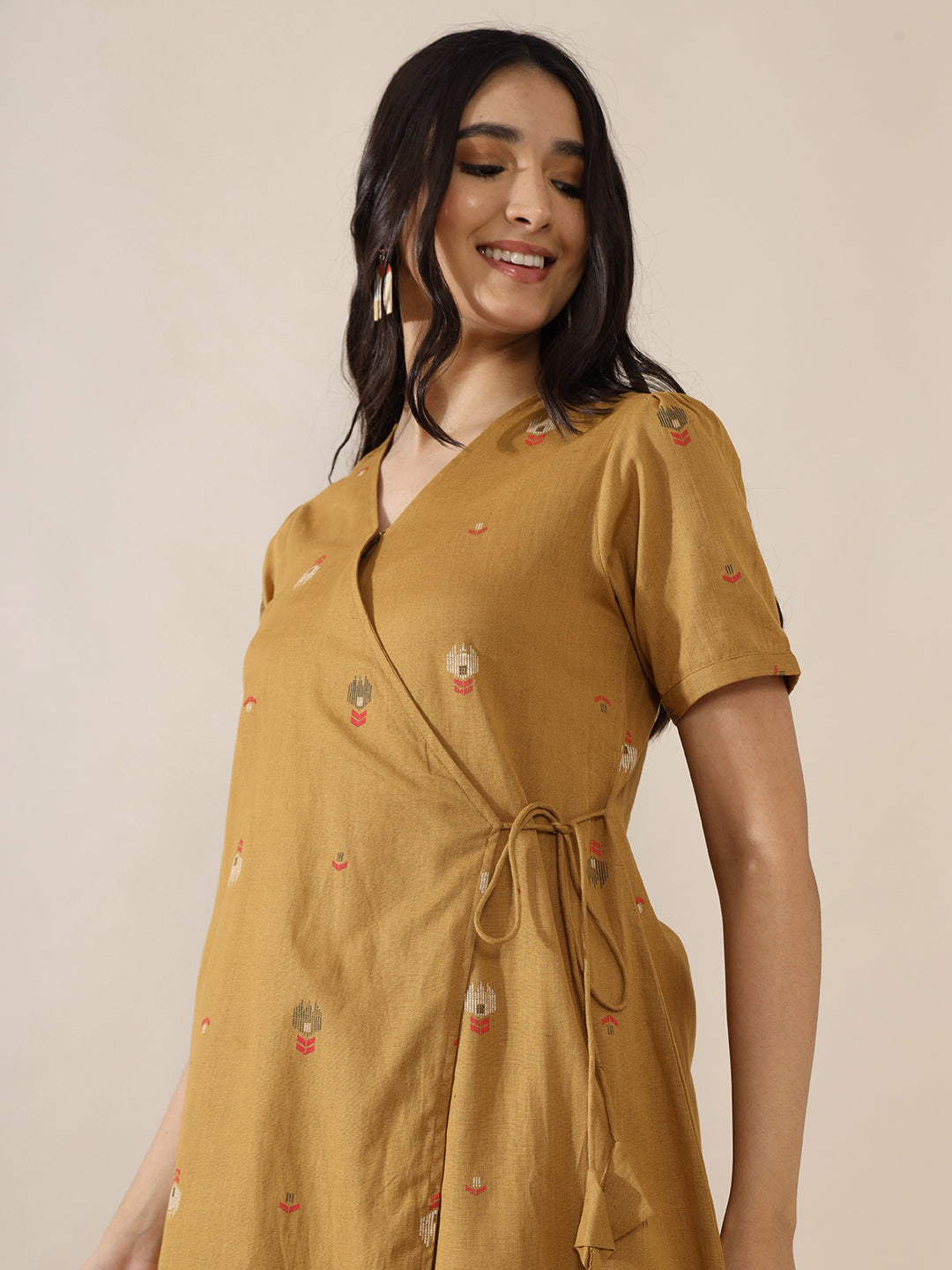 Weave Imprints Mustard Overlap Kurta