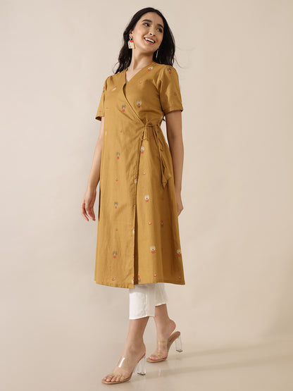 Weave Imprints Mustard Overlap Kurta