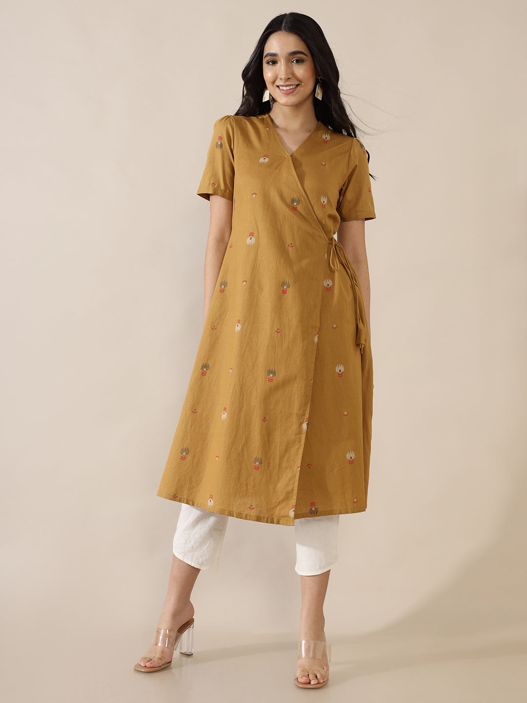 Weave Imprints Mustard Overlap Kurta