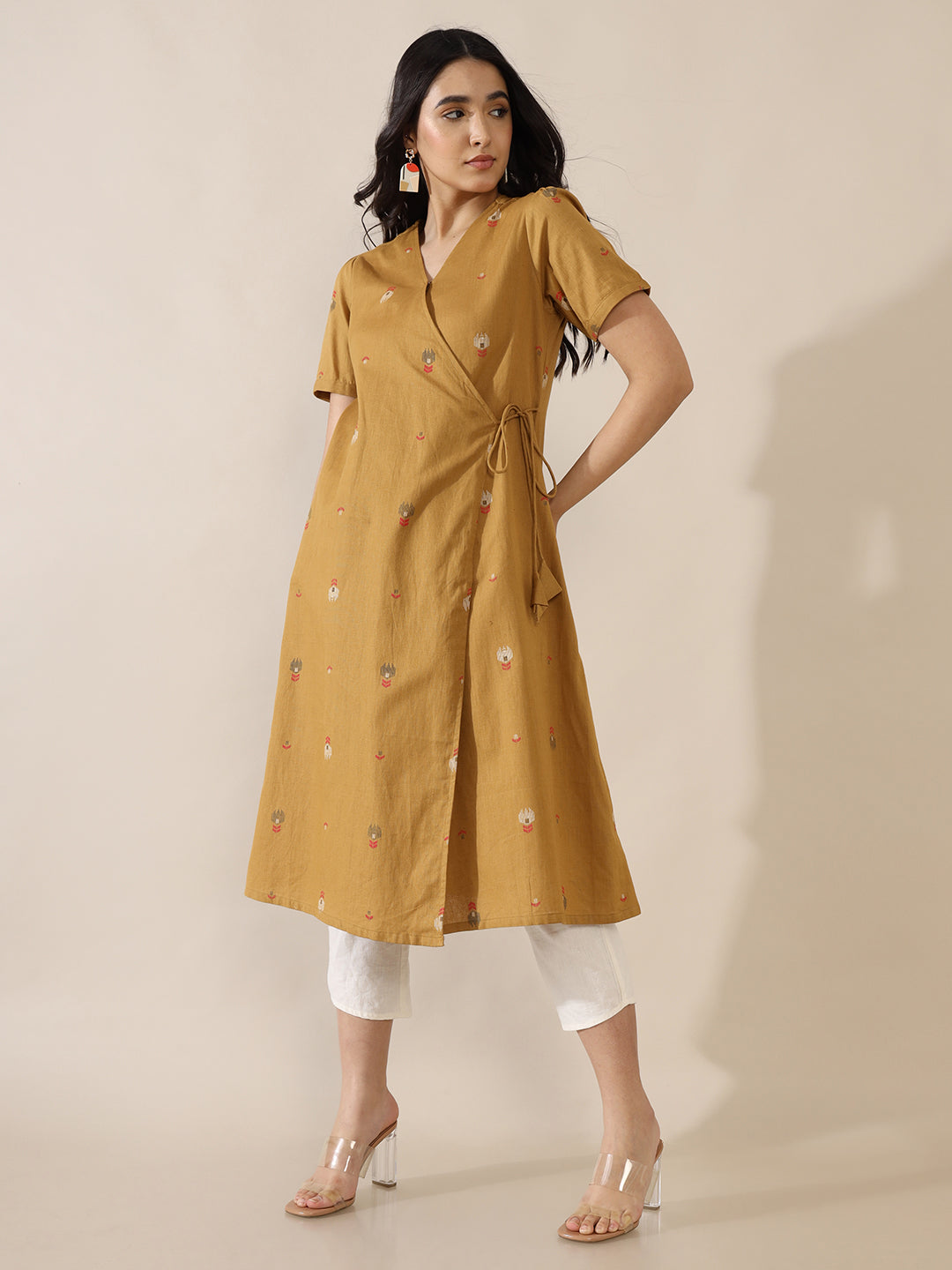 Weave Imprints Mustard Overlap Kurta