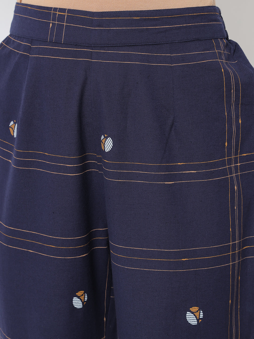 Saaki Women Navy Ankle length Dobby Striped Trouser (7652861706471)