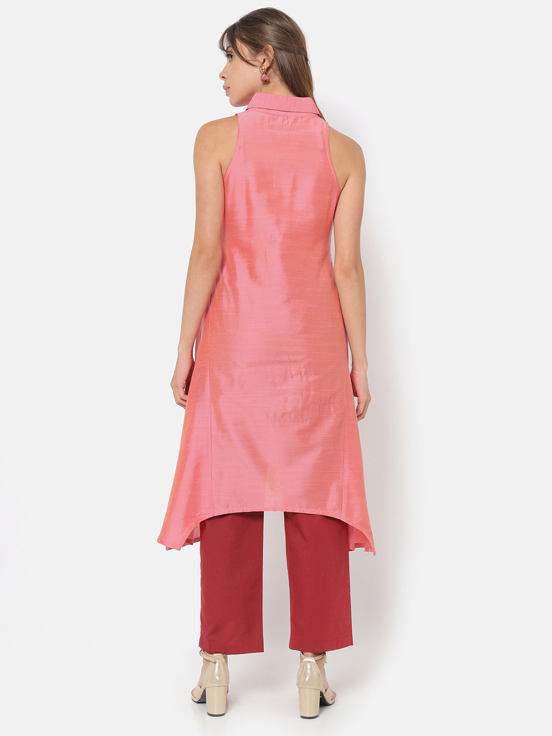 Naaz Pink Collared Sleeveless Dress (7698777342183)