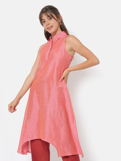 Naaz Pink Collared Sleeveless Dress (7698777342183)