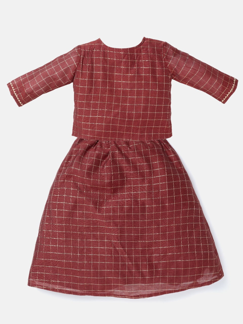 Saaki Girls Red Zari Checks Top and Skirt Set (7543967875303)